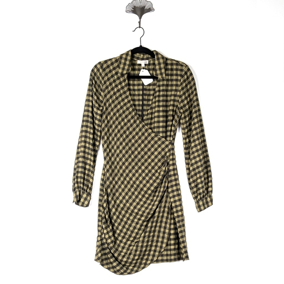 Petersyn Jordan Wrap Dress Green Black Plaid Long Sleeve $218 - Size XL - Picture 5 of 11